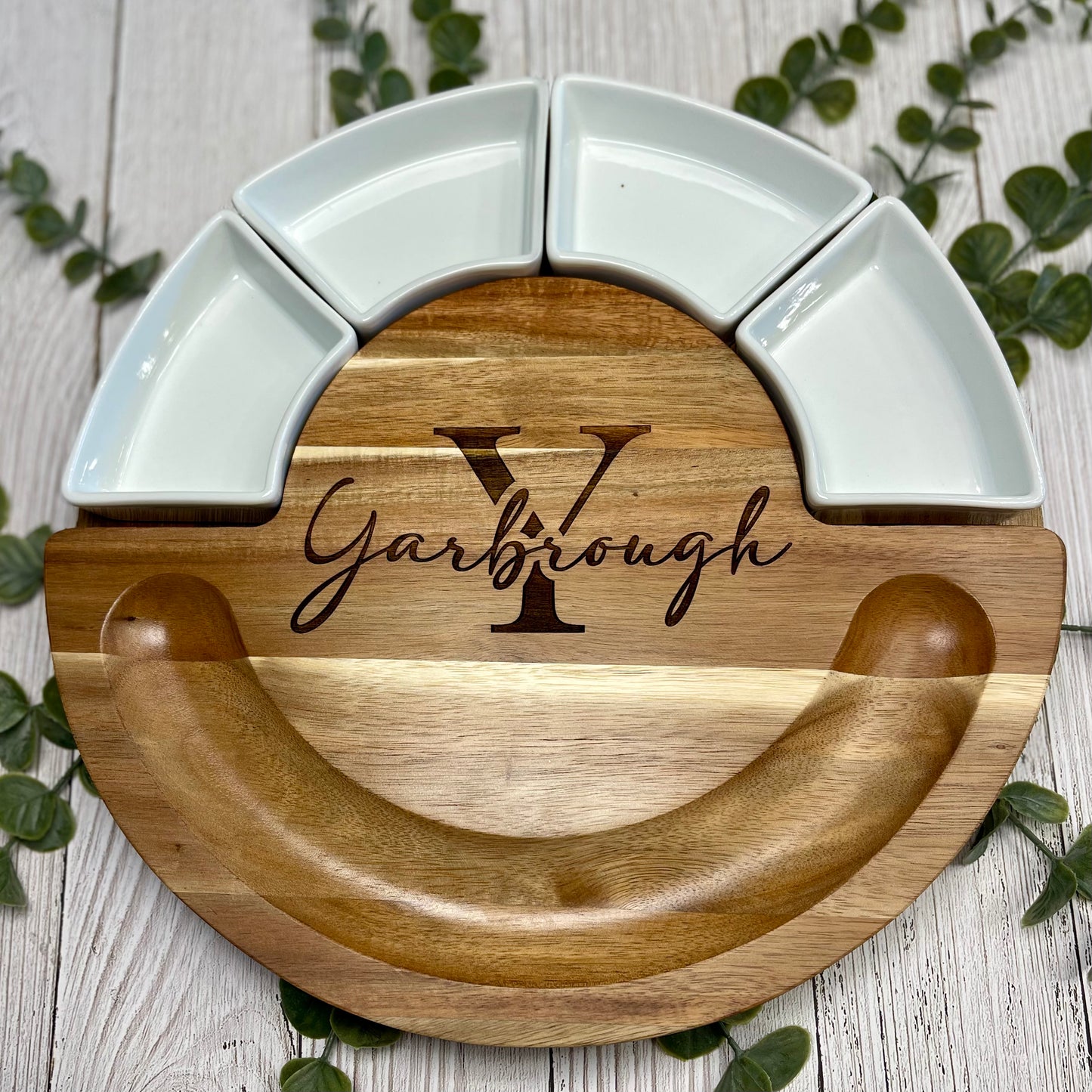 Round Wood and Marble Charcuterie Board | Personalized Party Platter | Family Name Serving Platter | Newlywed Gift