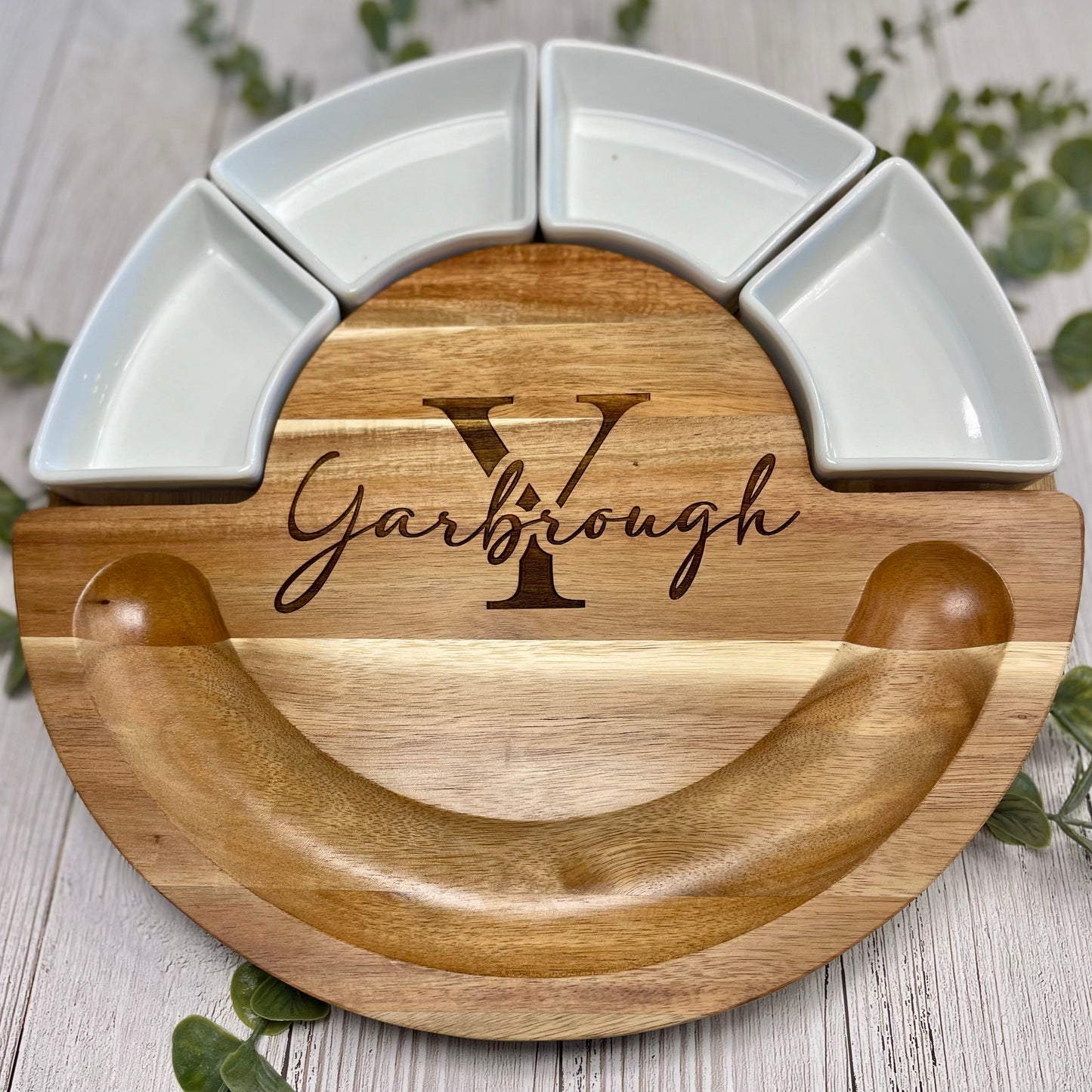 Round Wood and Marble Charcuterie Board | Personalized Party Platter | Family Name Serving Platter | Newlywed Gift