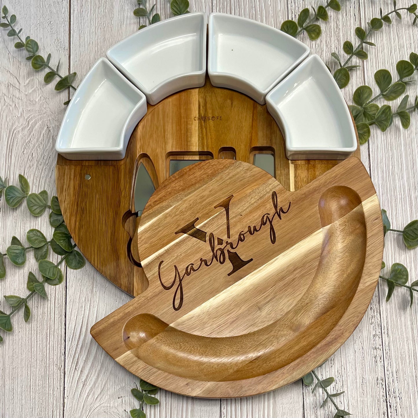Round Wood and Marble Charcuterie Board | Personalized Party Platter | Family Name Serving Platter | Newlywed Gift