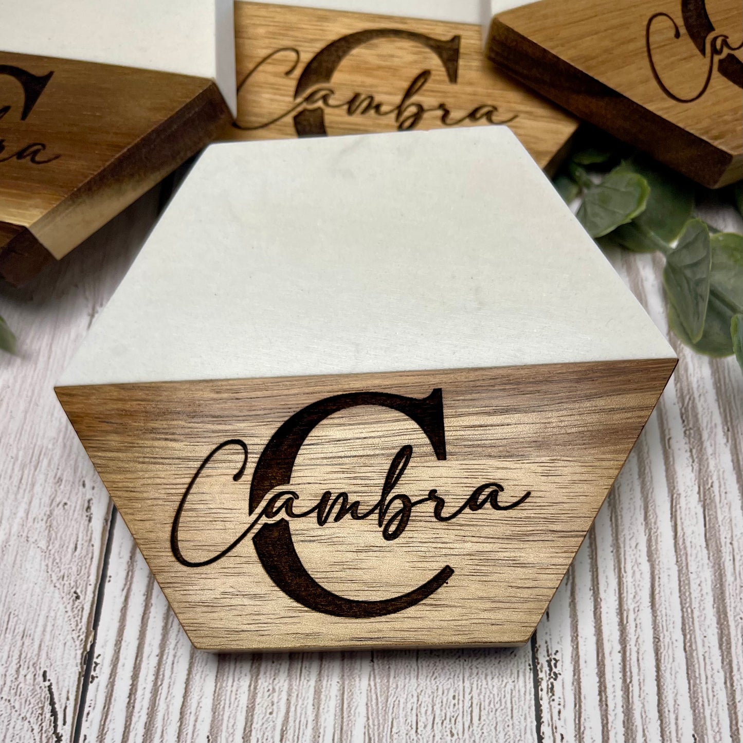 Wood and Marble Coaster Set, Personalized Coaster 4 pack, Custom Housewarming gift, Personalized Realtor Closing gifts, New Home gift