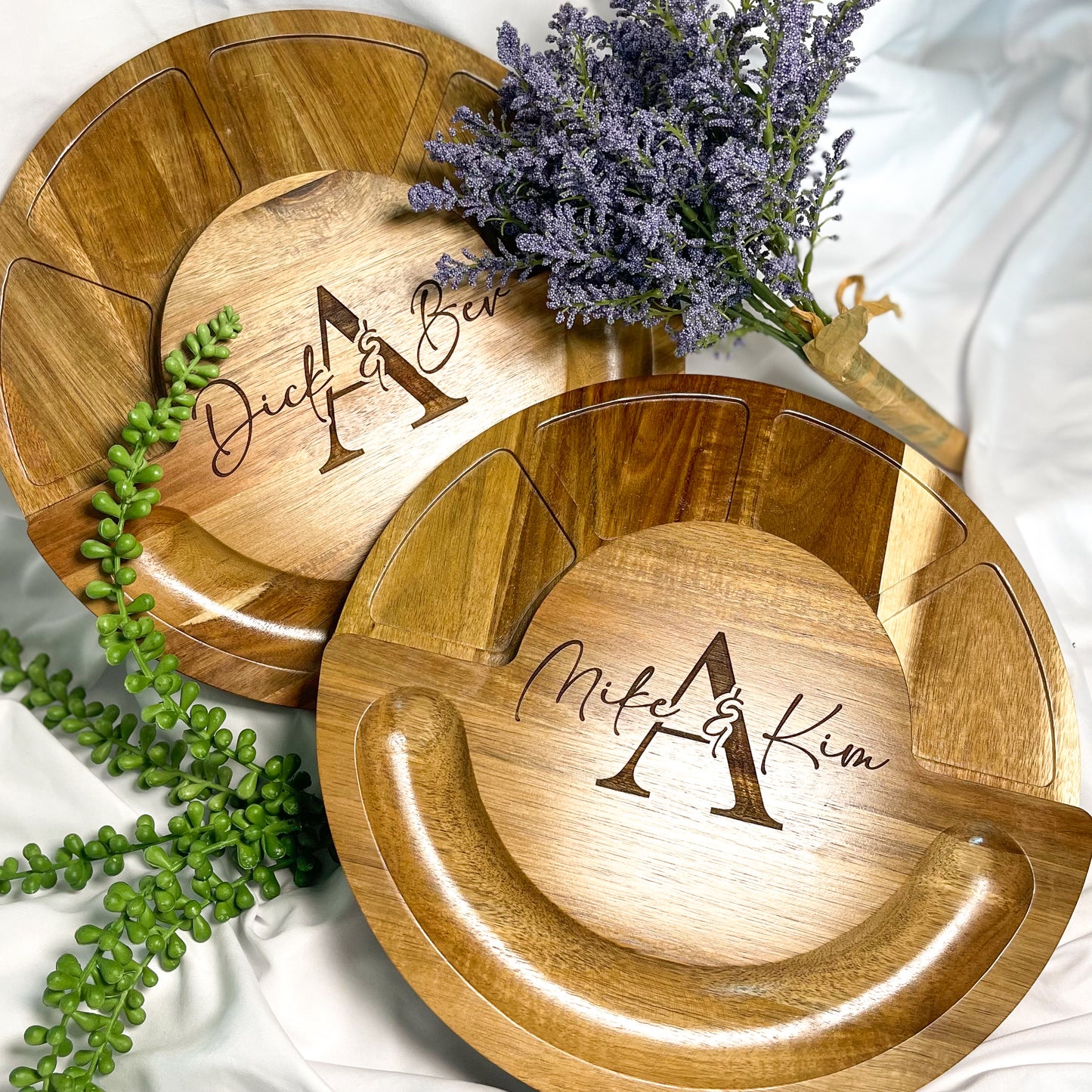 Round Wood and Marble Charcuterie Board | Personalized Party Platter | Family Name Serving Platter | Newlywed Gift