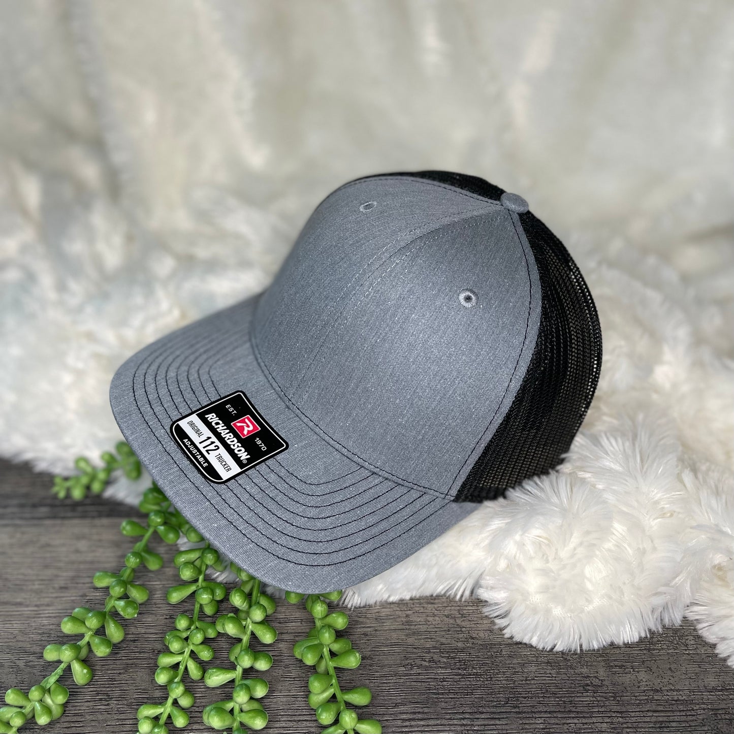 Men's Custom Engraved Leather Patch Trucker Hat ~ Upload your image or logo ~
