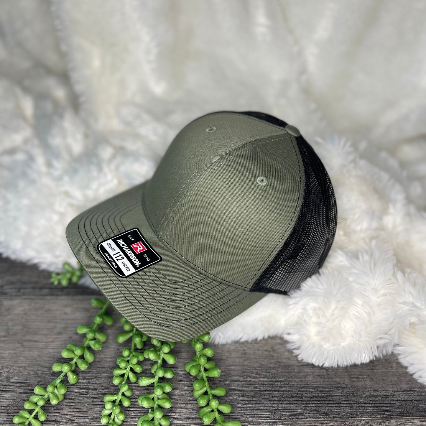 Men's Custom Engraved Leather Patch Trucker Hat ~ Upload your image or logo ~
