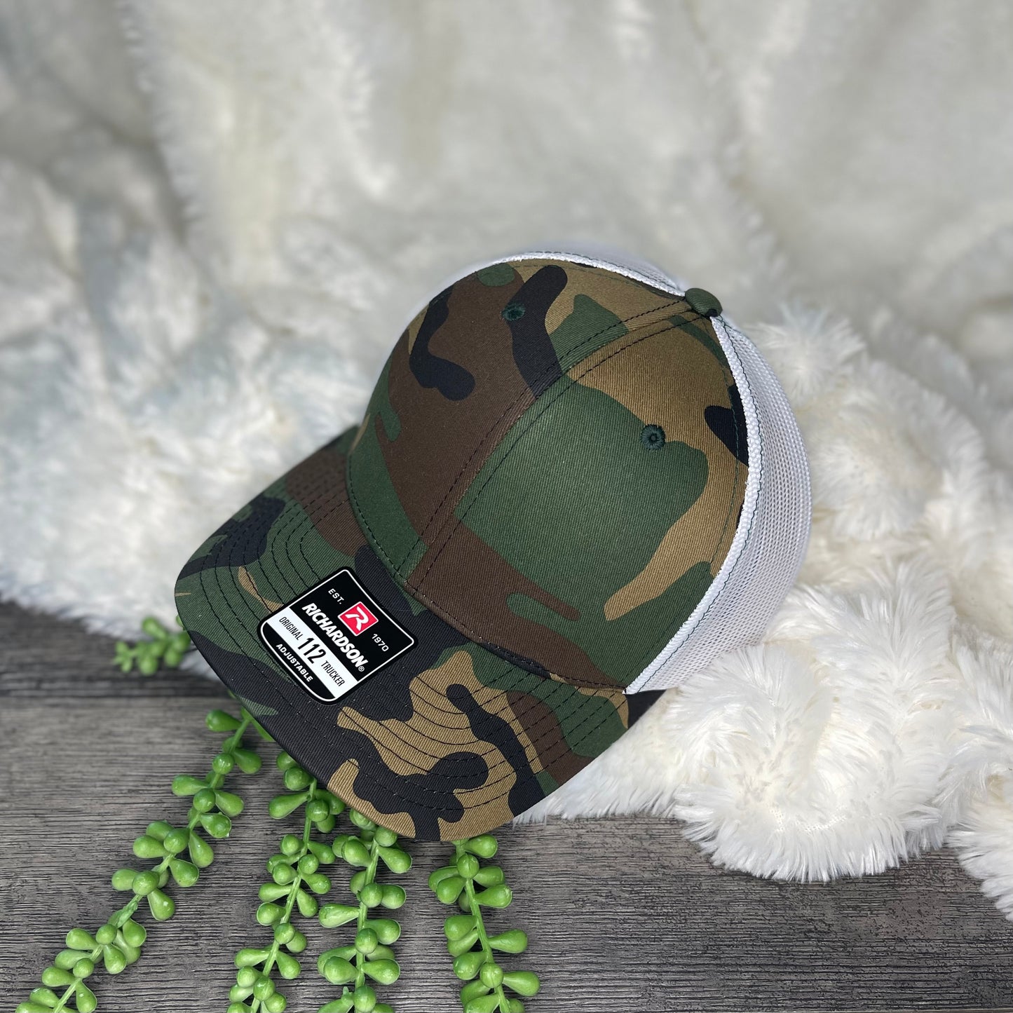 Men's Custom Engraved Leather Patch Trucker Hat ~ Upload your image or logo ~