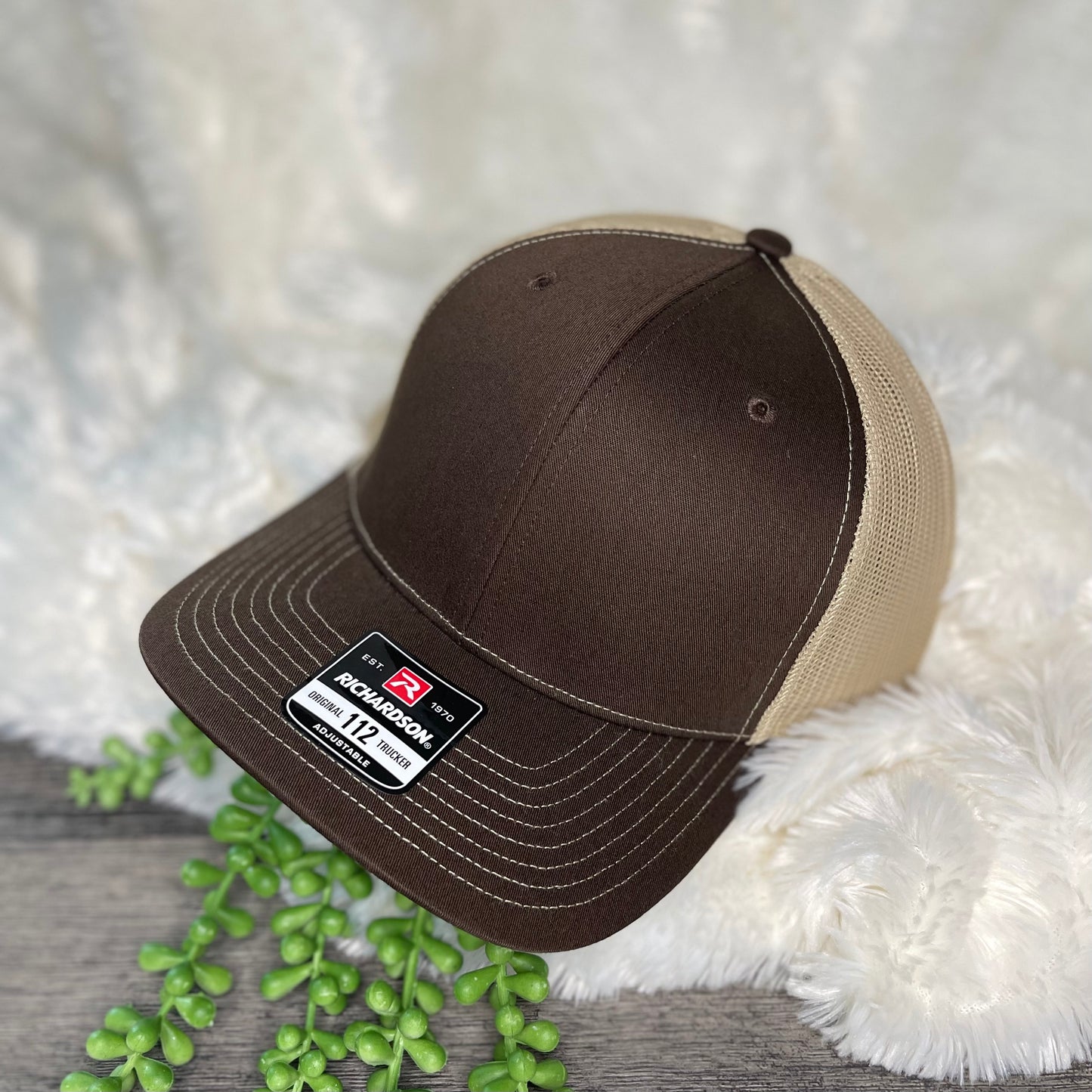 Men's Custom Engraved Leather Patch Trucker Hat ~ Upload your image or logo ~