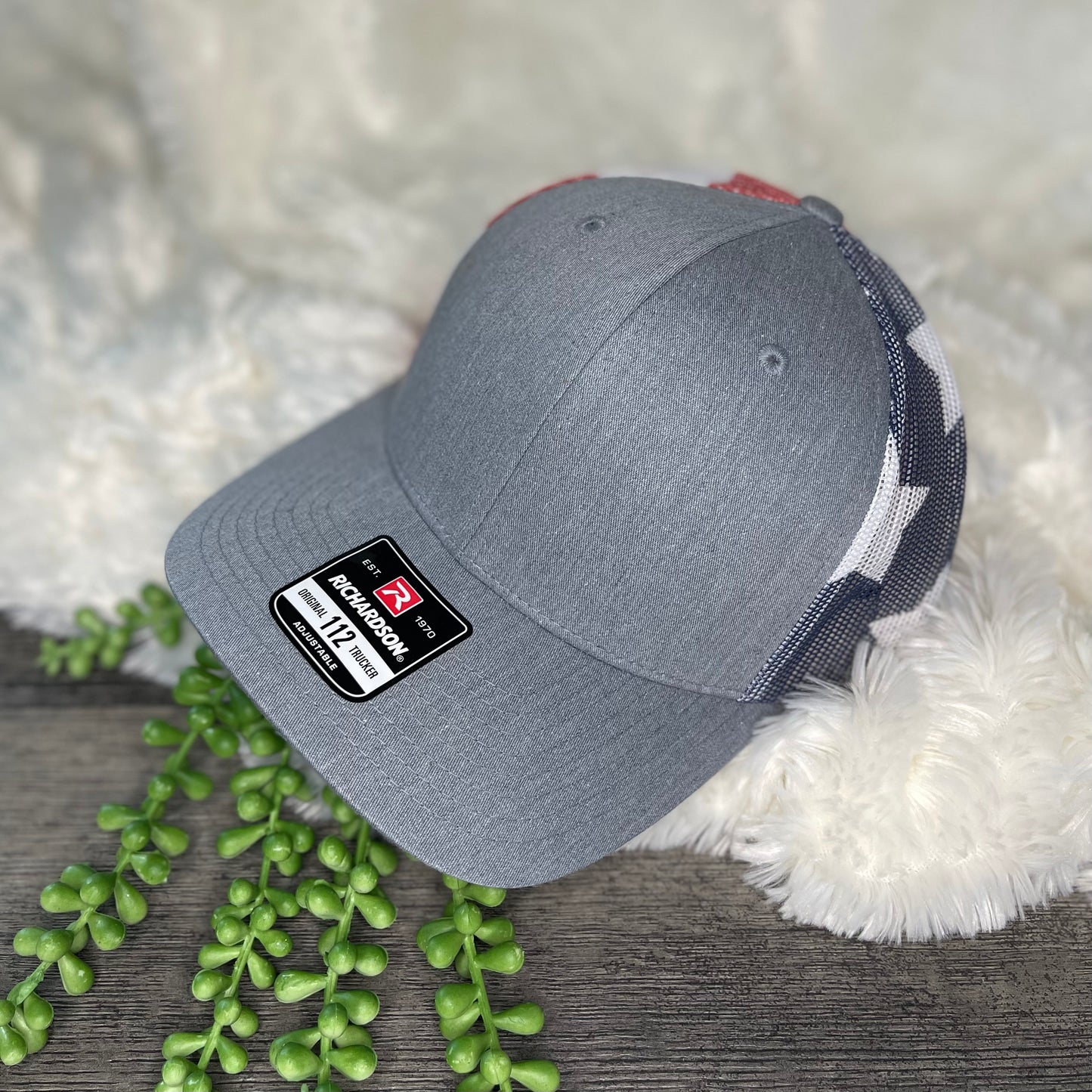 Men's Custom Engraved Leather Patch Trucker Hat ~ Upload your image or logo ~