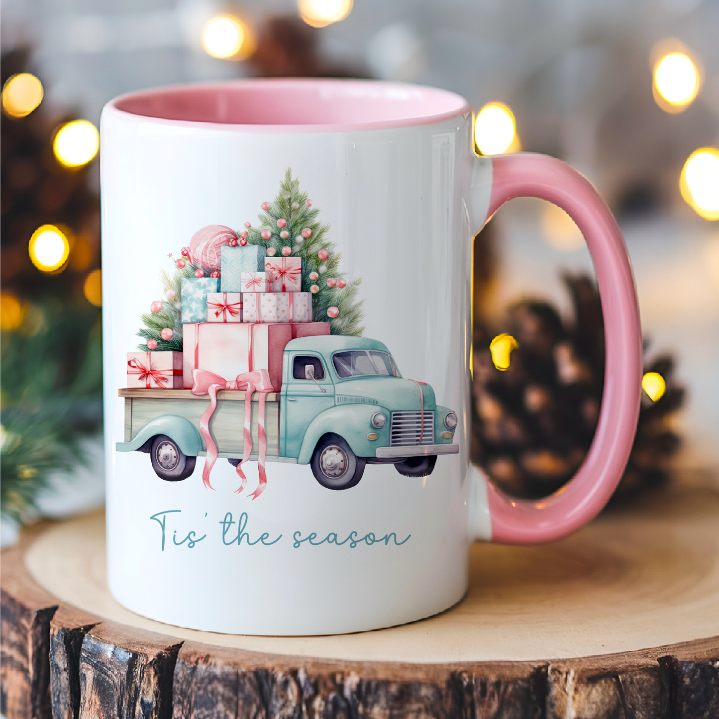 Vintage Truck Pink Christmas Mug