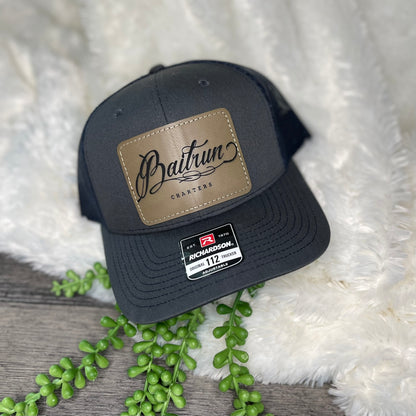 Men's Custom Engraved Leather Patch Trucker Hat ~ Upload your image or logo ~
