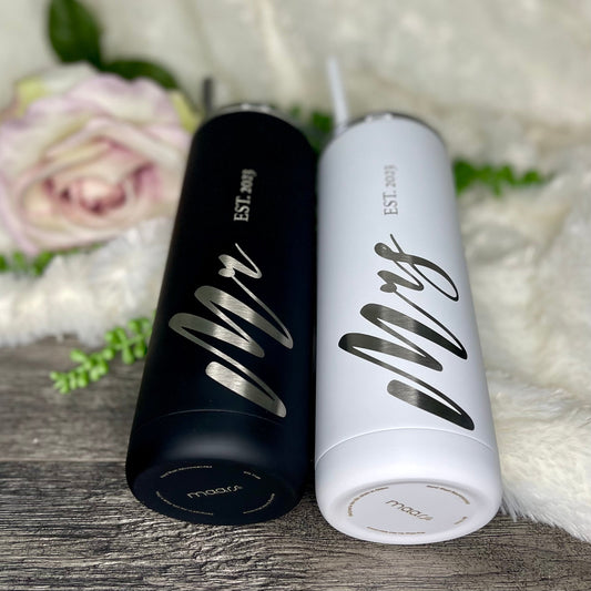 LASER ENGRAVED Bridal Tumbler 20oz | Personalized Mr. & Mrs. Tumbler | Custom Wedding Tumbler | Personalized Wedding Gift | Gifts for Bride & Groom | Bridal Tumblers