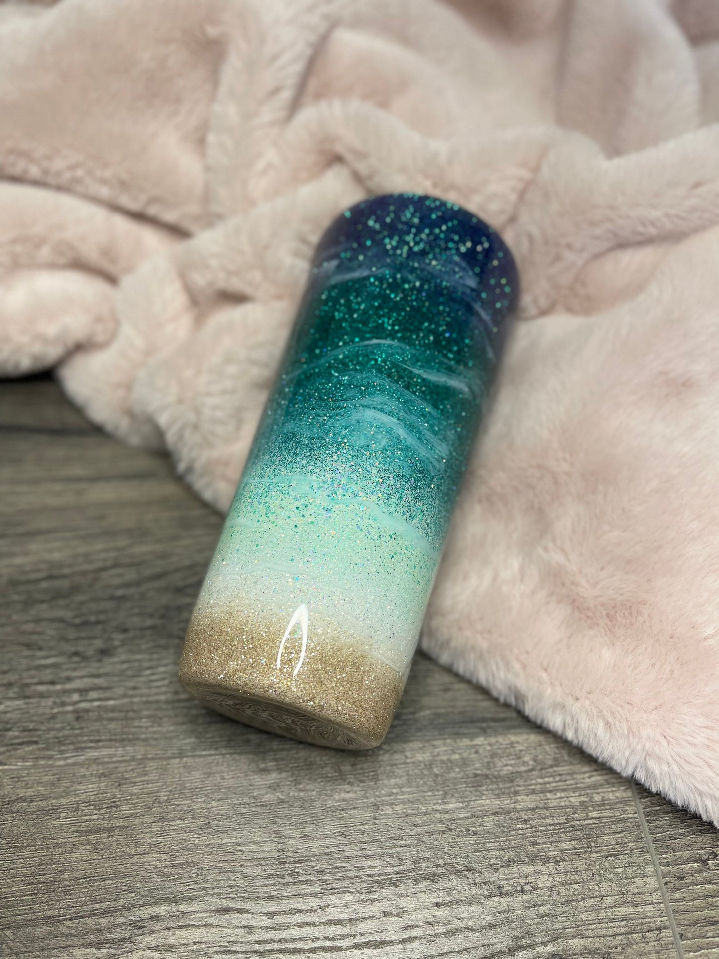 Teal Beach Glitter Tumbler | Ocean Tumbler | Sea Blue Tumbler | Beach Tumbler