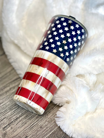 Distressed American Flag Tumbler | Patriotic tumbler | 4th of July tumbler | American Pride cup