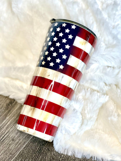 Distressed American Flag Tumbler | Patriotic tumbler | 4th of July tumbler | American Pride cup