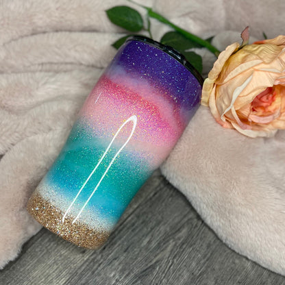 Electric Sunset Glitter Tumbler | Purple Sunset Tumbler | Vibrant Tumbler