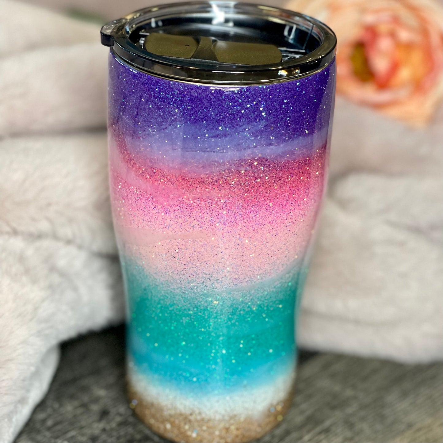 Electric Sunset Glitter Tumbler | Purple Sunset Tumbler | Vibrant Tumbler