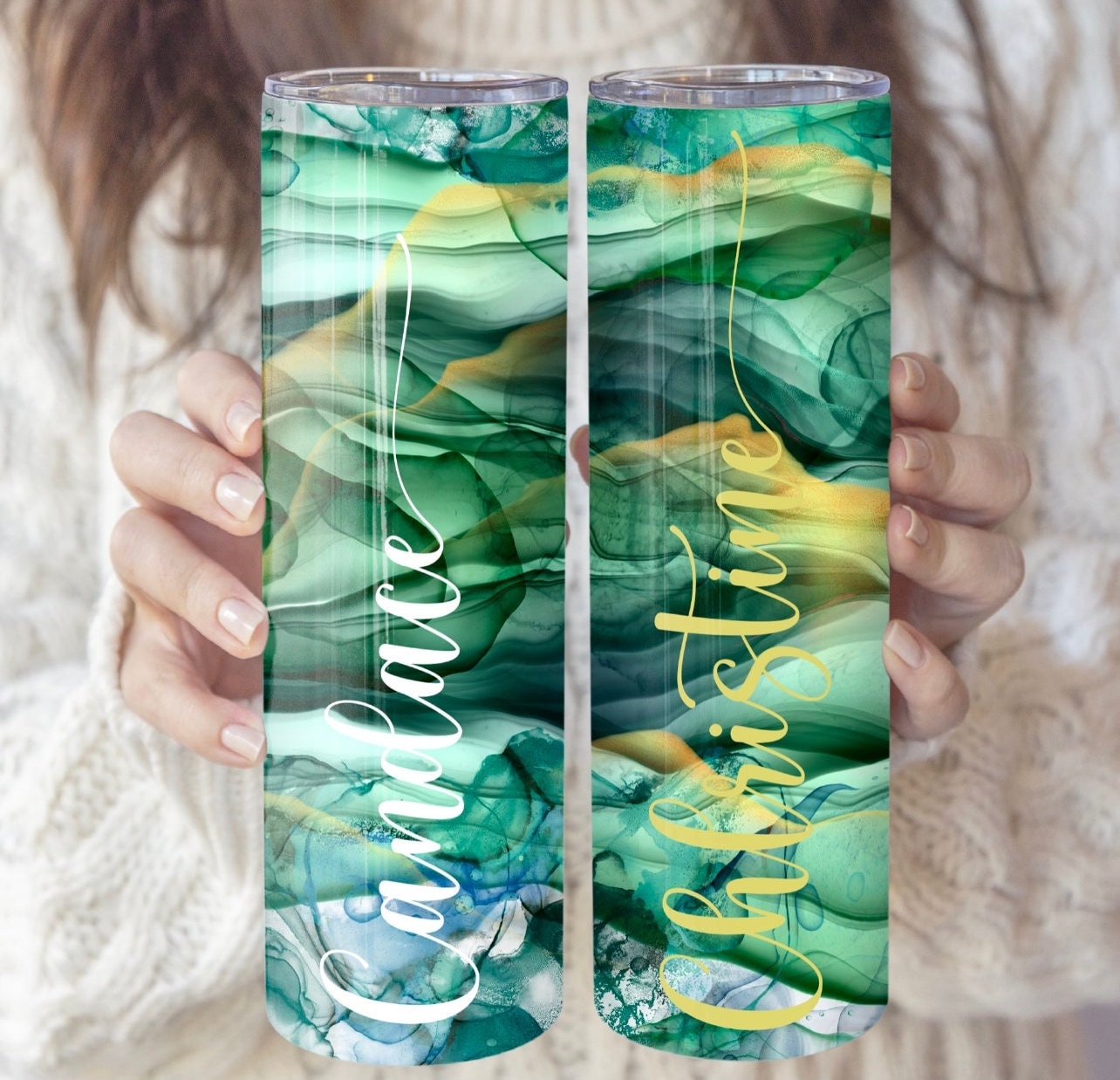 Green Alcohol Ink Tumbler | St. Patrick's Day Tumbler | Green Paint Tumbler | Emerald Green Tumbler