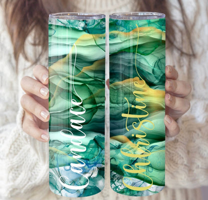 Green Alcohol Ink Tumbler | St. Patrick's Day Tumbler | Green Paint Tumbler | Emerald Green Tumbler