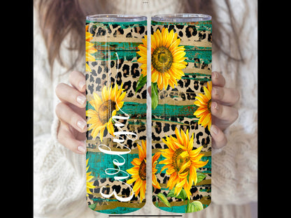 Rustic Leopard Sunflowers Tumbler | Rustic Tumbler | Country Tumbler