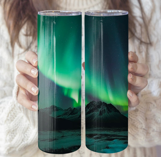 Northern lights Tumbler | Alaskan Sky Tumbler | Green Tumbler | Night Sky Tumbler