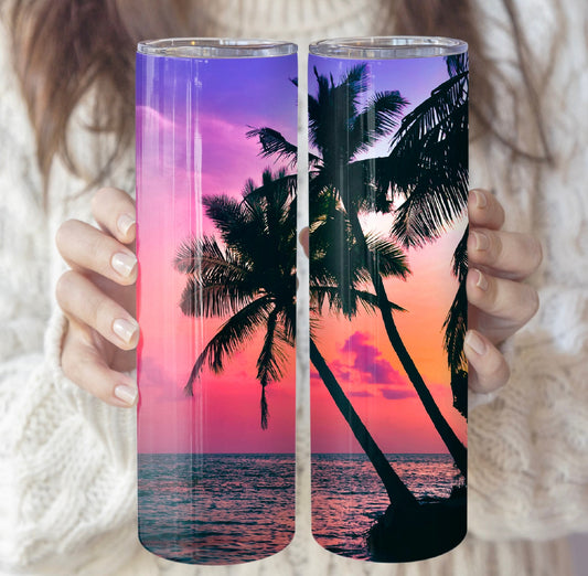 Tropical Sunset Tumbler | Purple Sunset tumbler | Paradise Tumbler