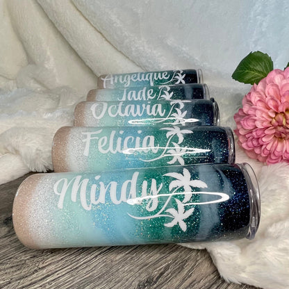 Teal Beach Glitter Tumbler | Ocean Tumbler | Sea Blue Tumbler | Beach Tumbler