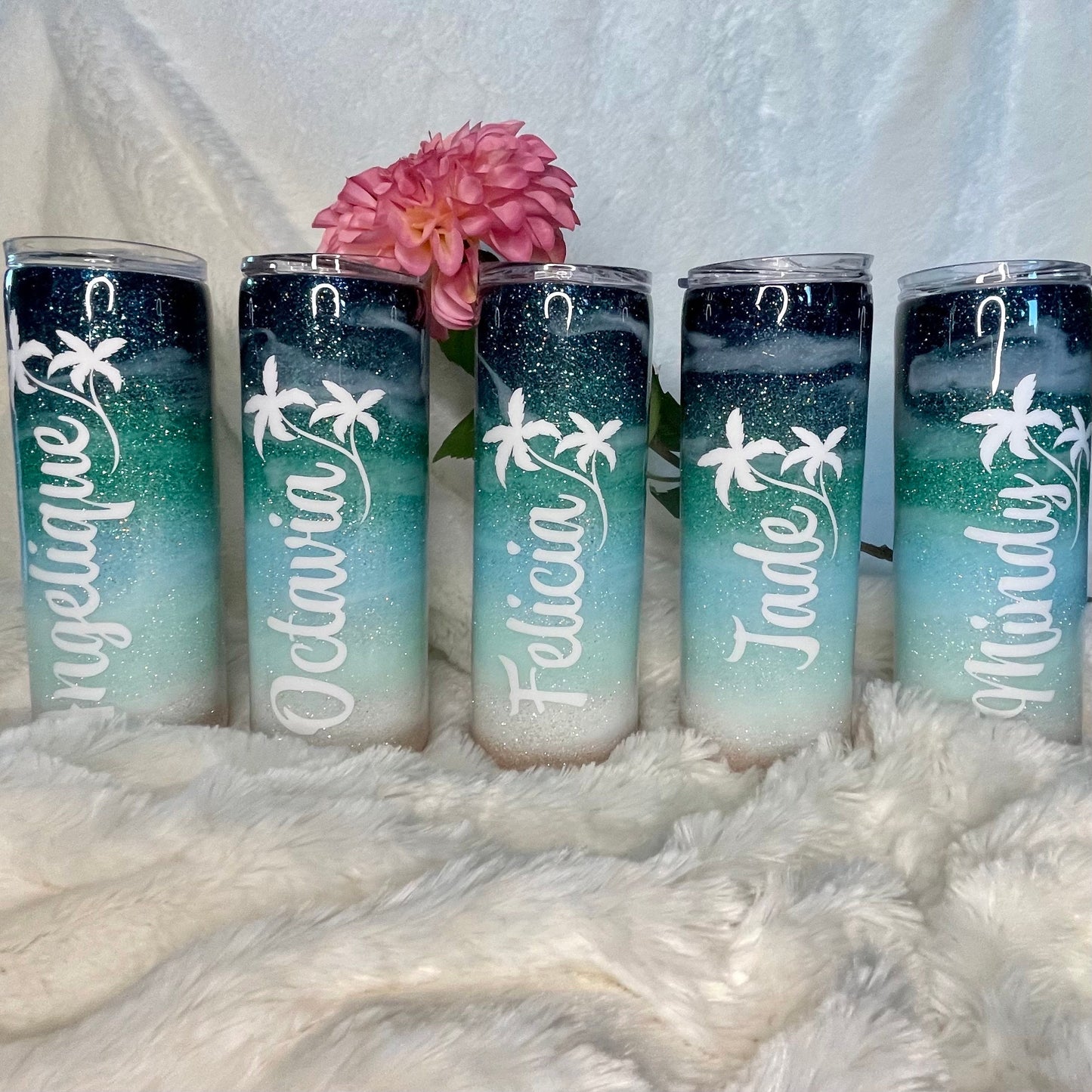 Teal Beach Glitter Tumbler | Ocean Tumbler | Sea Blue Tumbler | Beach Tumbler