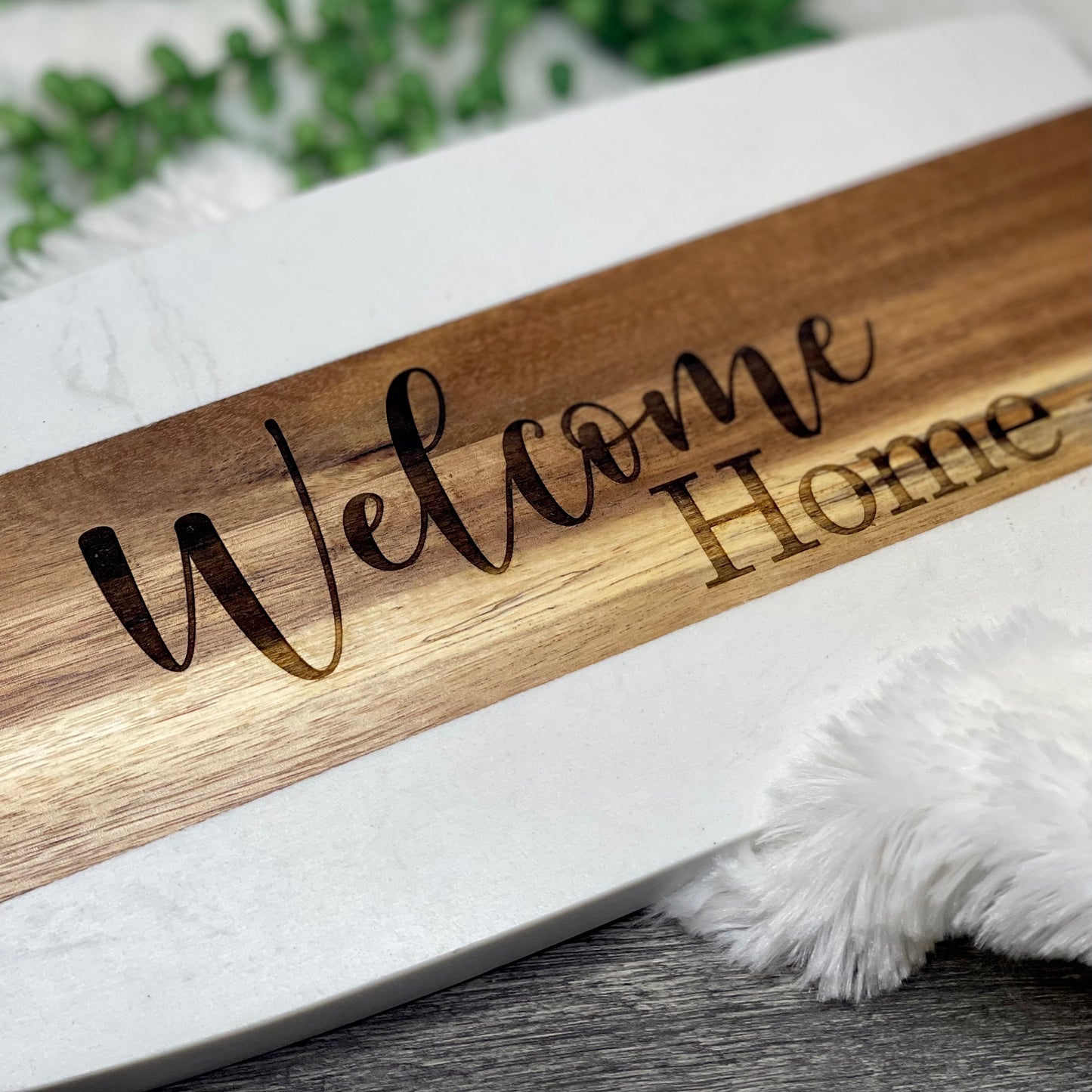 Wood and Marble Serving Board, Personalized charcuterie board, Custom Housewarming gift, Personalized Realtor Closing gifts, New Home gift