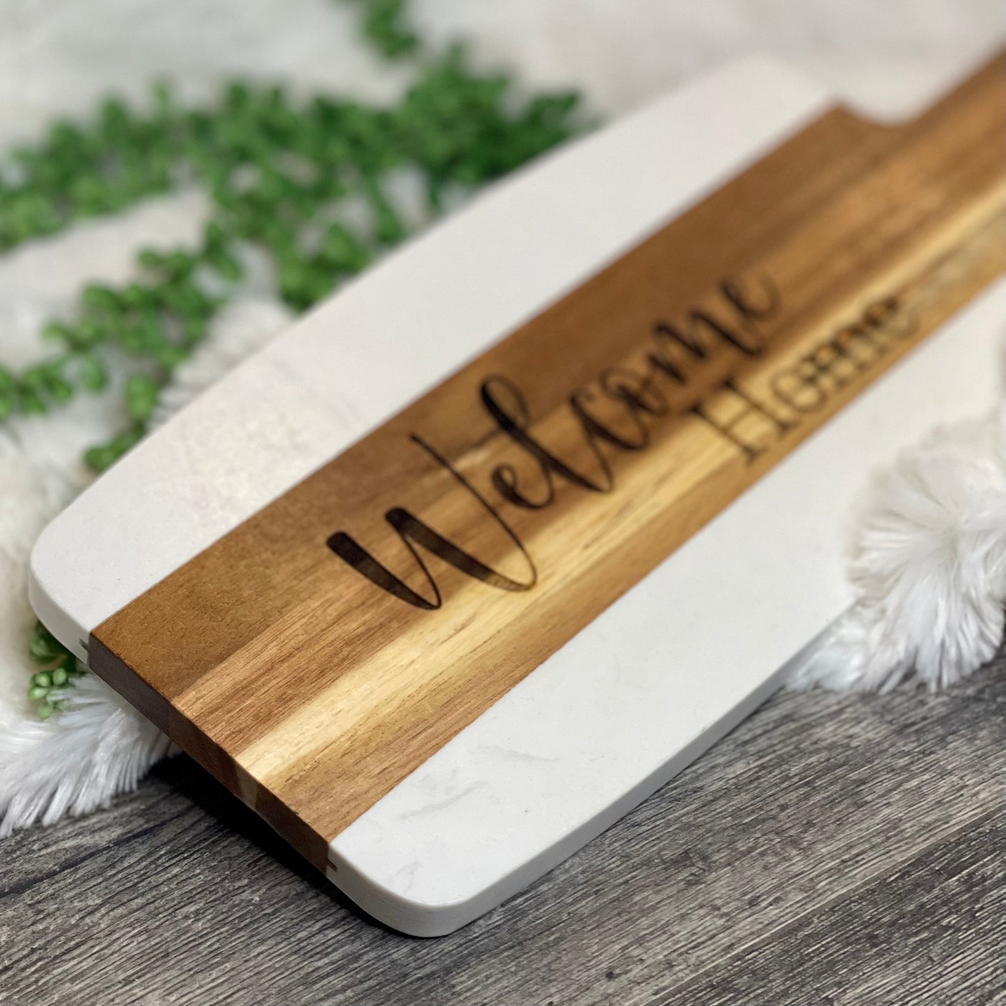 Wood and Marble Serving Board, Personalized charcuterie board, Custom Housewarming gift, Personalized Realtor Closing gifts, New Home gift