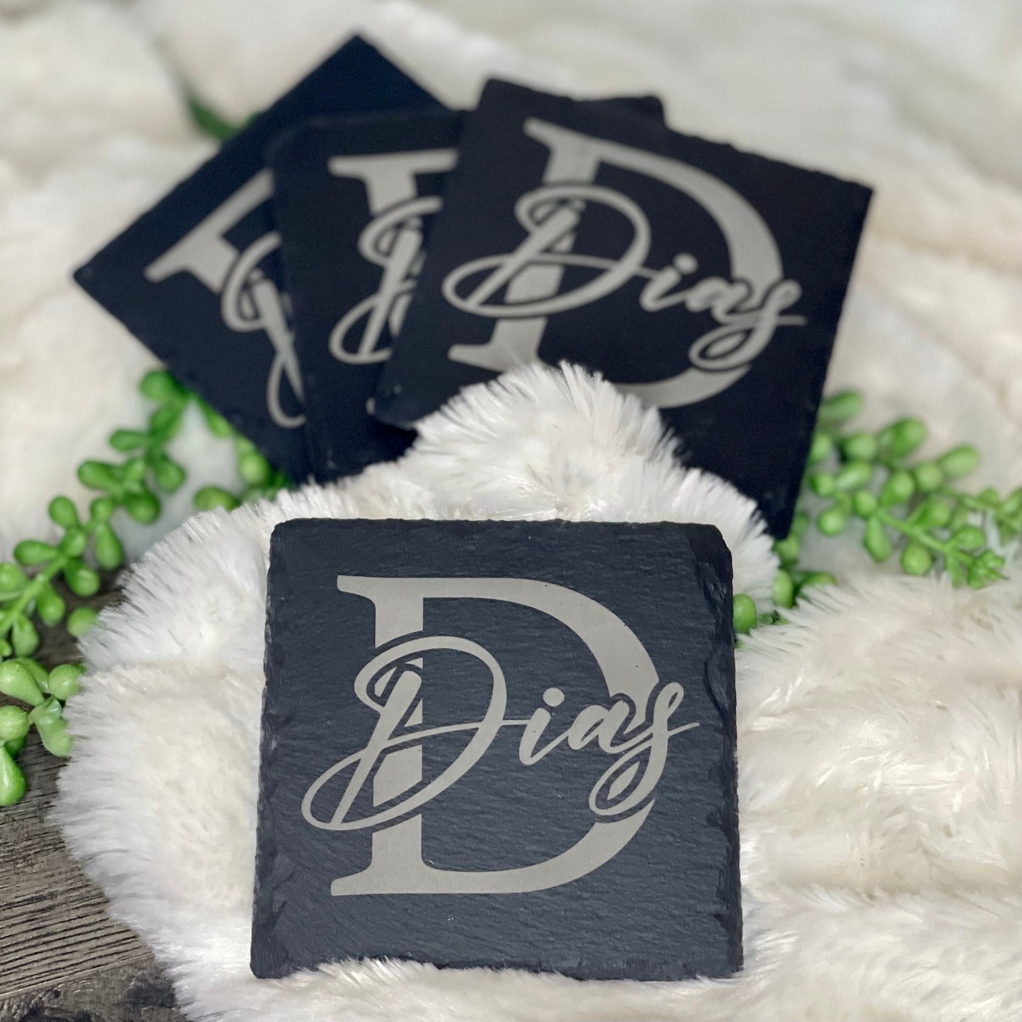 Personalized Slate Coaster Set 4 pack | Custom Coasters | Family Bar Coaster Set | Gift for Dad | Man Cave Decor | Personalized Housewarming Gift