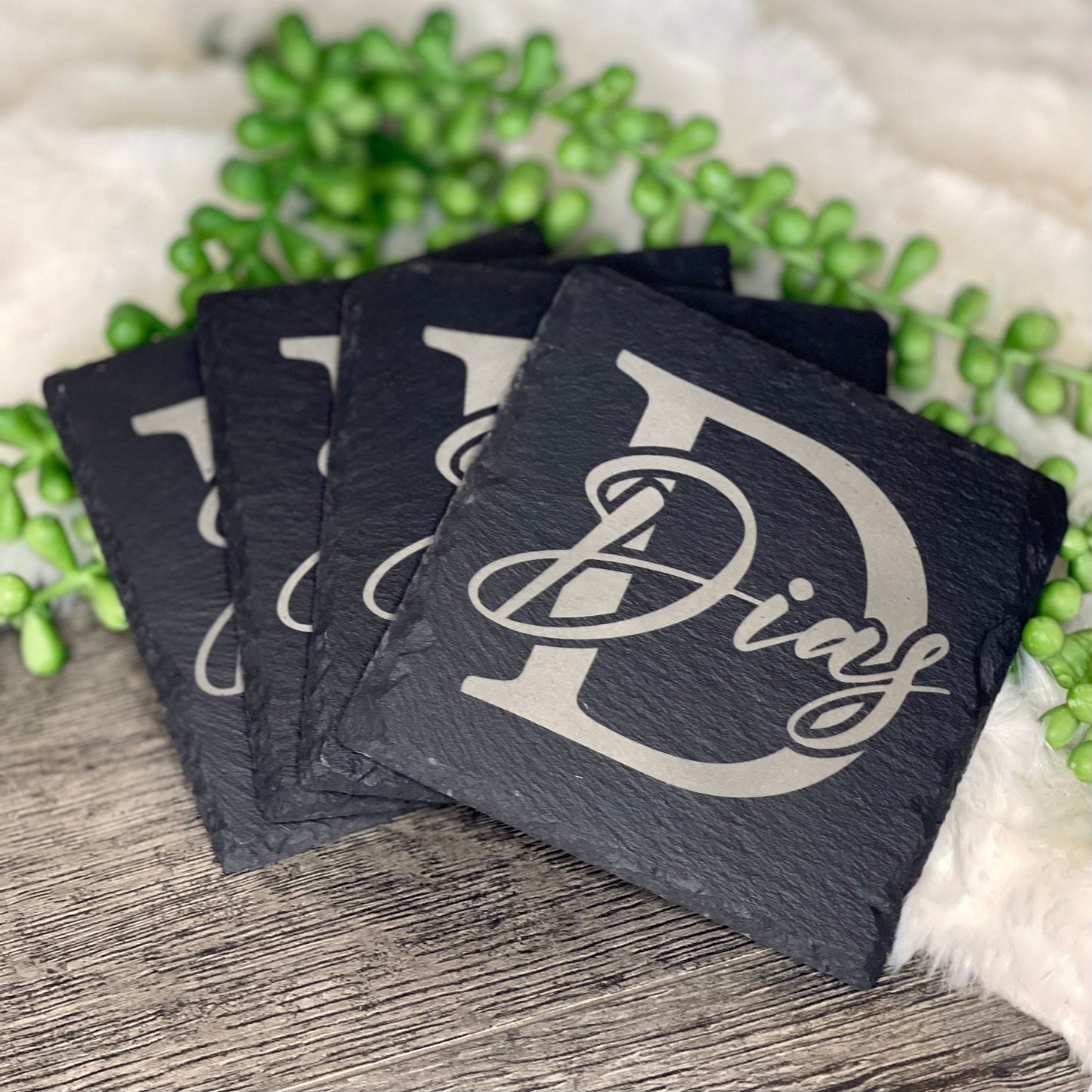 Personalized Slate Coaster Set 4 pack | Custom Coasters | Family Bar Coaster Set | Gift for Dad | Man Cave Decor | Personalized Housewarming Gift